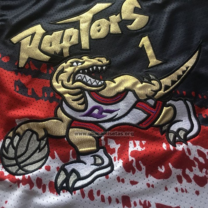 Camiseta Toronto Raptors Tracy Mcgrady NO 1 Mitchell & Ness Negro Rojo